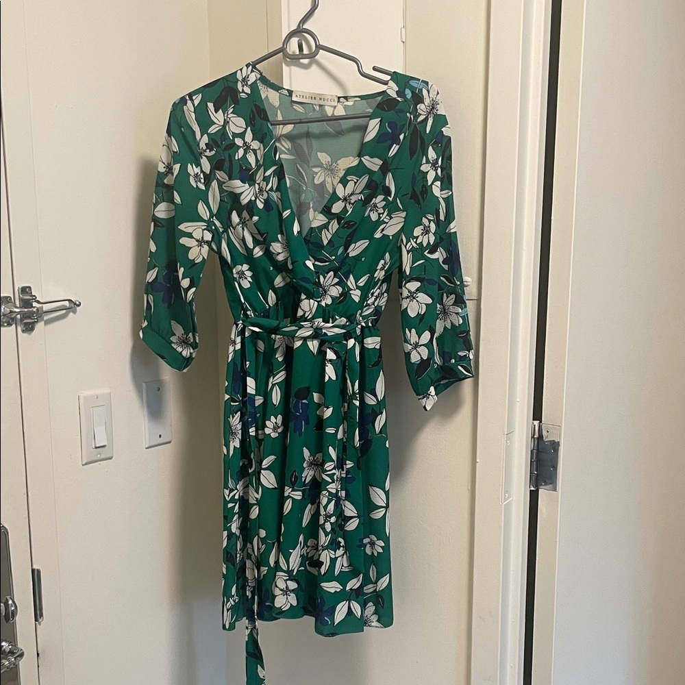 Elegant Green Floral Long Sleeve Dress
